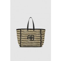 Γυναικεία τσάντα Anine Bing Large Rio Tote Μαύρη Μπεζ ριγέ